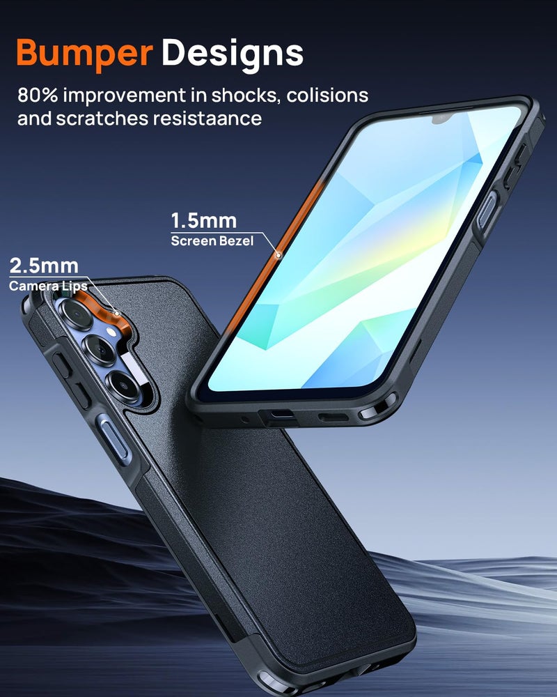 Lanhiem for Samsung Galaxy A16 5G Phone Case with 2 Tempered Glass Screen Protector, Shock Absorption, Anti-Scratch Shockproof Case Cover for Samsung A16 4g/5g, Black - Image 5