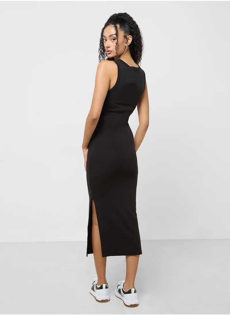 هوجو Logo Detail Crew Neck Side Slit Dress