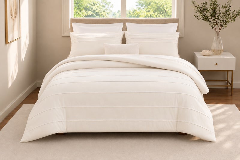 HOMETOPIA King Size 6 Piece Bedding Set Ultra Soft Lightweight Washed Fabric Pleated Design Breathable Cooling Comforter Set for AC Room - Image 1