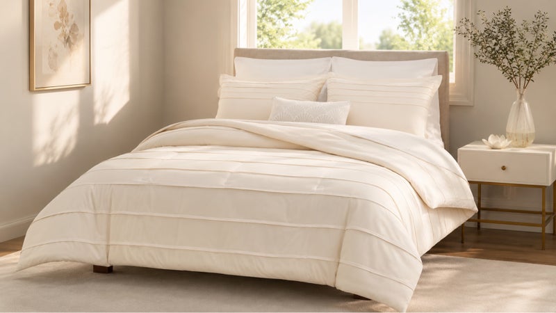 HOMETOPIA King Size 6 Piece Bedding Set Ultra Soft Lightweight Washed Fabric Pleated Design Breathable Cooling Comforter Set for AC Room - Image 3
