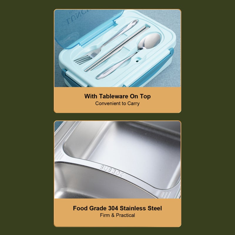 Leakproof Lunch Box: Blue 1-Compartment Premium Food Grade Container - Snap-Lock Lid With Chopsticks And Spoon, Microwave Safe For School, Office, Travel, Home, Outdoors - Image 5