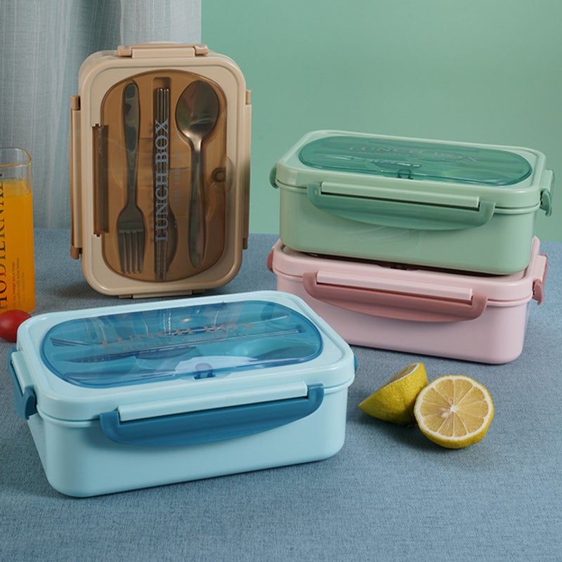 Leakproof Lunch Box: Blue 1-Compartment Premium Food Grade Container - Snap-Lock Lid With Chopsticks And Spoon, Microwave Safe For School, Office, Travel, Home, Outdoors - Image 3