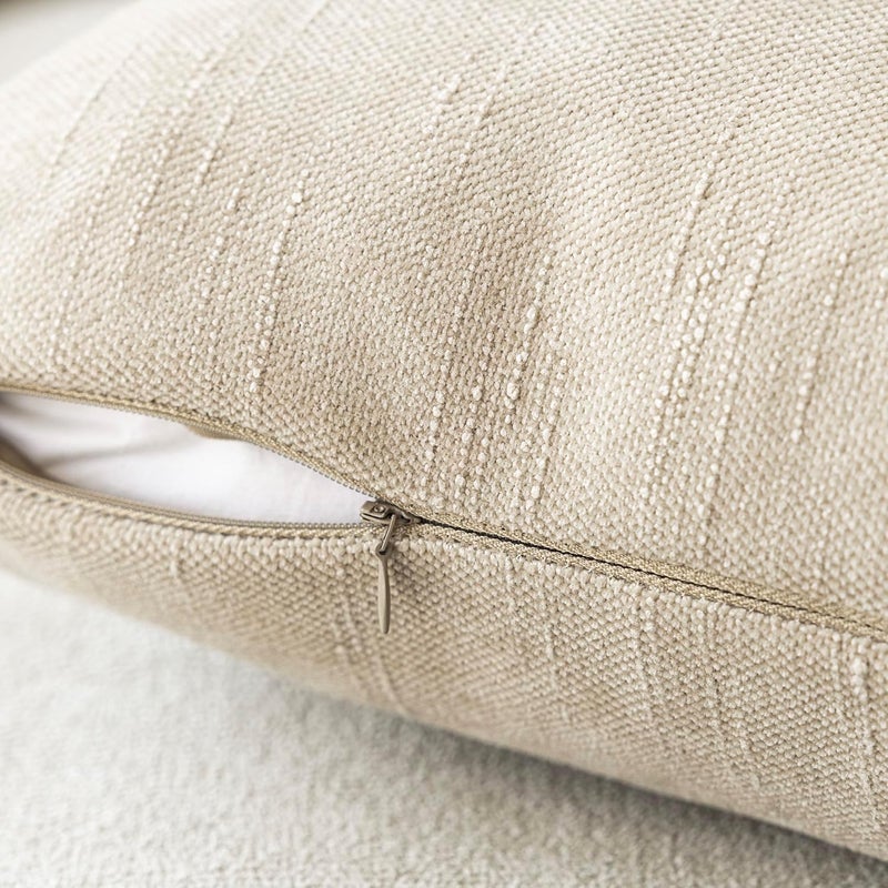 Foindtower Pack of 2 Soft Textured Chenille Throw Decorative Pillow Covers Square Accent Solid Cushion Cover Cozy Neutral Farmhouse Pillow Case for Couch Sofa Bedroom Living Room 16x16 Inch, Beige - Image 4
