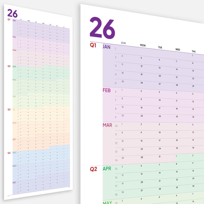 HADIGU Large Wall Calendar 2026 (39 x 17 inches - Rolled) Dry Erase Calendar for Wall, Erasable Wall Planner, Vertical Layout, Quality Large Print, Gloss Lamination, Colorful Design. - Image 1