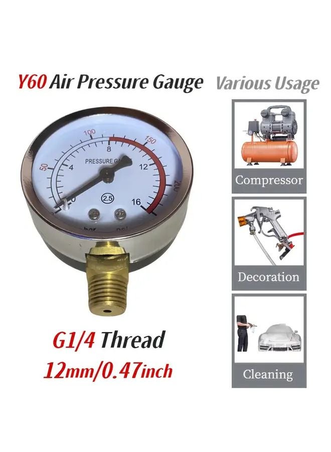 Y60 Upright Pressure Gauge 16bar 230PSI 12mm 1 4 BSP Thread Air Compressor Mechanical Tool - Image 3