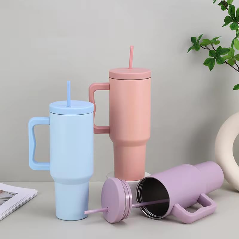 CPENSUS 1200ML Stainless Steel Tumbler with Lid and Straw Hot and Cold with Handle 100 Leak Proof Mug Cupholder for Travelling Gym Lavender Mist - Image 3