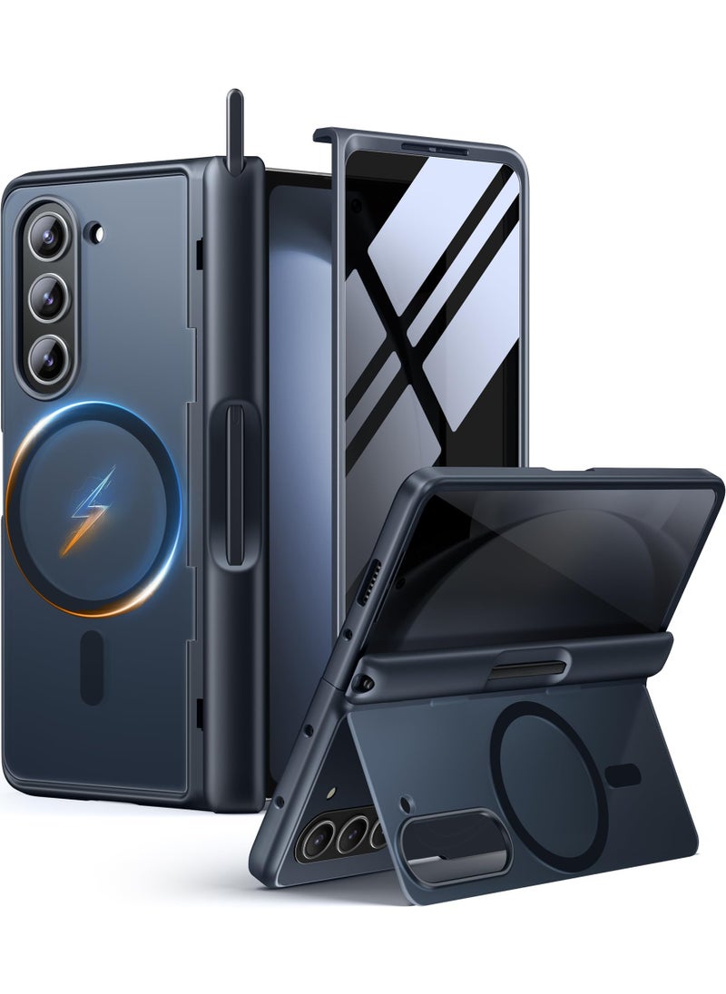 تونجيت حافظة هاتف Samsung Galaxy Z Fold 5، مزودة بحامل قلم S وحماية للمفصلة، وواقي شاشة زجاجي وغطاء كاميرا منزلق، حافظة قوية مقاومة للصدمات والتكسير لهاتف Samsung Galaxy Z Fold 5 مع حامل وحلقة حزام، باللون الرمادي التيتانيوم.​  - Image 1