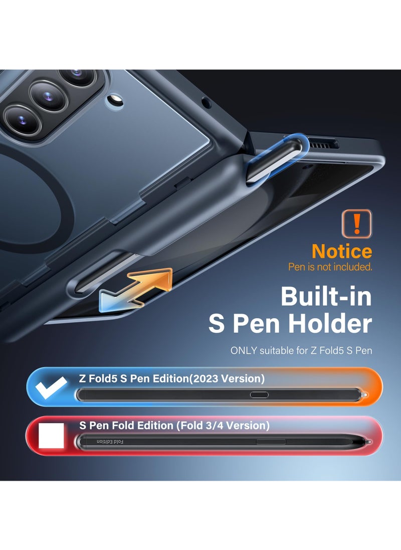 تونجيت حافظة هاتف Samsung Galaxy Z Fold 5، مزودة بحامل قلم S وحماية للمفصلة، وواقي شاشة زجاجي وغطاء كاميرا منزلق، حافظة قوية مقاومة للصدمات والتكسير لهاتف Samsung Galaxy Z Fold 5 مع حامل وحلقة حزام، باللون الرمادي التيتانيوم.​  - Image 2