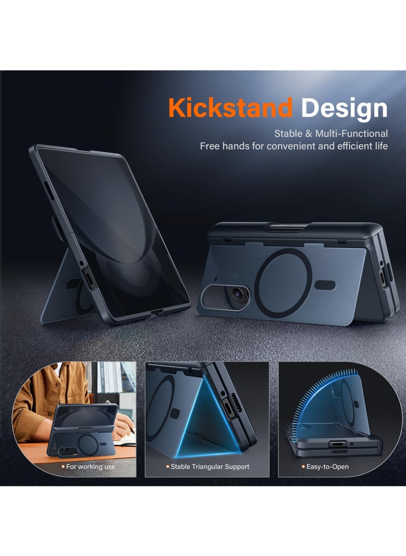 تونجيت حافظة هاتف Samsung Galaxy Z Fold 5، مزودة بحامل قلم S وحماية للمفصلة، وواقي شاشة زجاجي وغطاء كاميرا منزلق، حافظة قوية مقاومة للصدمات والتكسير لهاتف Samsung Galaxy Z Fold 5 مع حامل وحلقة حزام، باللون الرمادي التيتانيوم.​  - Image 3