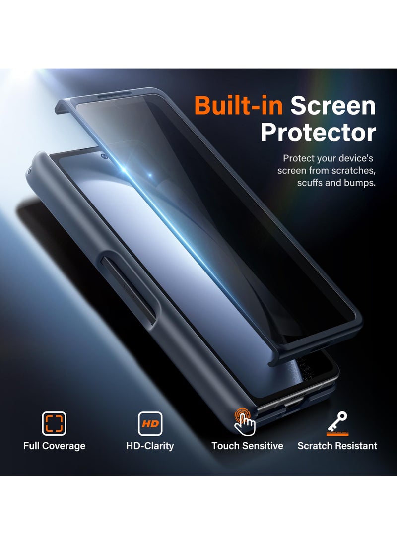 تونجيت - حافظة هاتف Samsung Galaxy Z Fold 5، مزودة بحامل قلم S وحماية للمفصلة، وواقي شاشة زجاجي وغطاء كاميرا منزلق، حافظة قوية مقاومة للصدمات والتكسير لهاتف Samsung Galaxy Z Fold 5 مع حامل وحلقة حزام، باللون الرمادي التيتانيوم.​ - Image 1