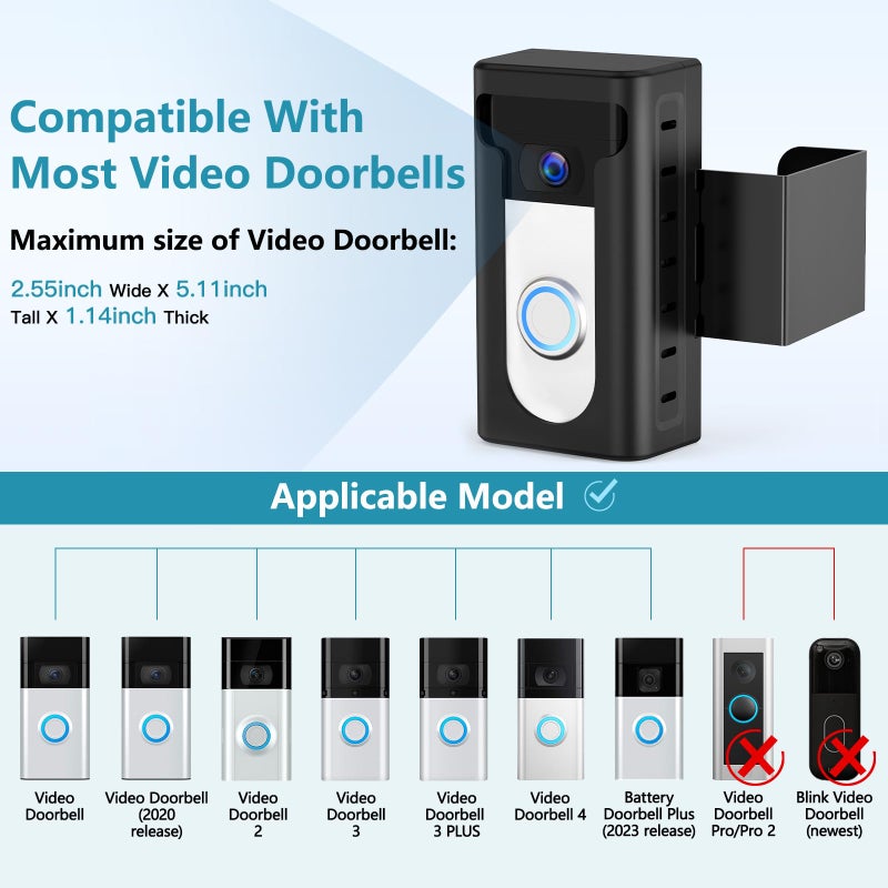 KIMILAR 2024 Upgrade Anti-Theft Video Doorbell Mount, Not Block Doorbell Motion Sensor, Adjustable No-Drill Mounting Bracket Wedge Holder Accessories for Home Rentals Office, Not for Security Door - Image 2