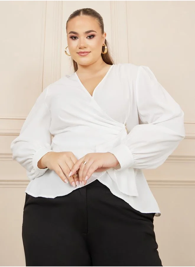 ستايلي Styli Plus Solid Metal Buckle Detail Wrap Top