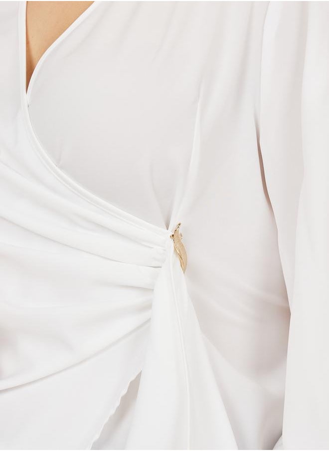 Styli Styli Plus Solid Metal Buckle Detail Wrap Top  - Image 3