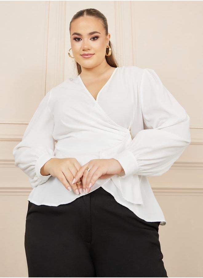 Styli Styli Plus Solid Metal Buckle Detail Wrap Top  - Image 5