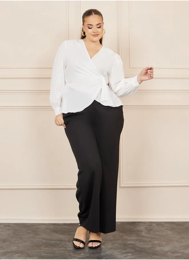 ستايلي Styli Plus Solid Metal Buckle Detail Wrap Top