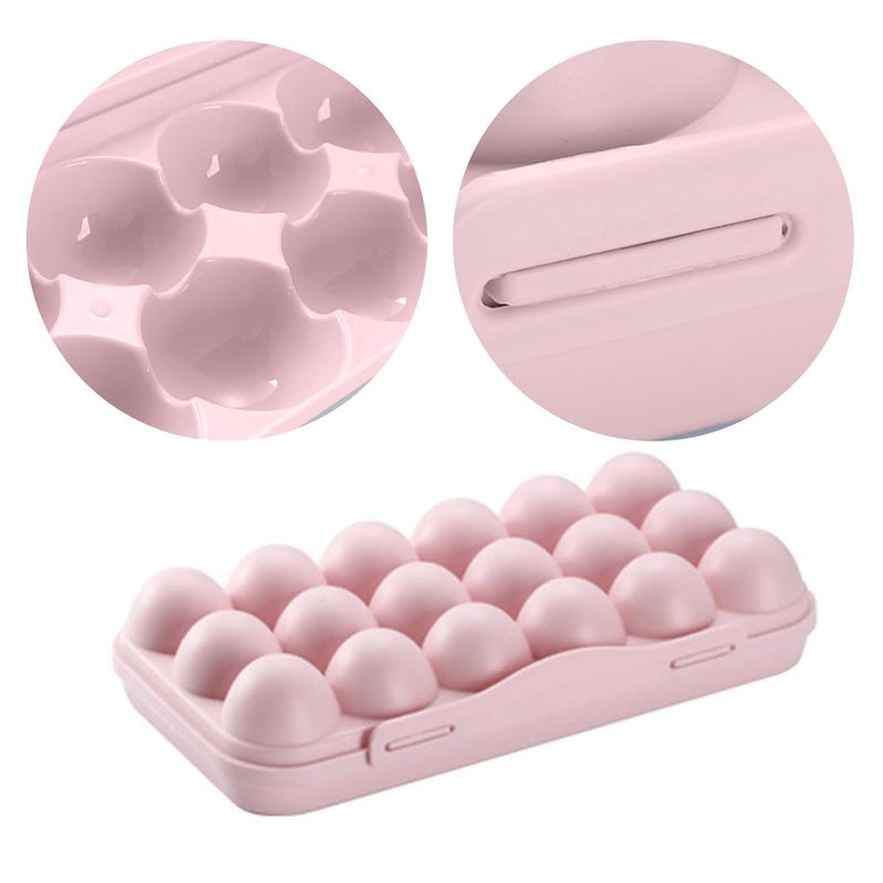 GRANTH ENTERPRISE GRANTH ENTERPRISE 18 Grids Plastic Egg Storage Box Portable Food Container Organizer Stackable Refrigerator Egg Tray Holder BPAFree with Lid Travel Egg Storage Basket Pink  - Image 4