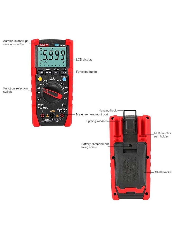 UniT UNI-T UT191T Professional Multimeter IP65, 2m Drop Proof CE/GS/cTUVus Certified multimeter CAT III 600V - Image 3