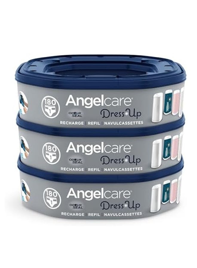 Angelcare Diaper Bin Refills - 3 Pack, Grey/Blue, Odourseal Technology With Antibacterial Coating - Image 1