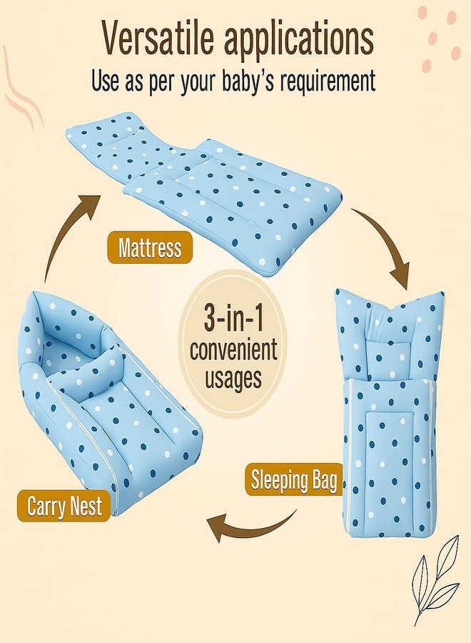 EIO® 3 in 1 Baby Bed Cum Bedding Set/Baby Carrier/Sleeping Bag Pack of 1 (Blue) - Image 2