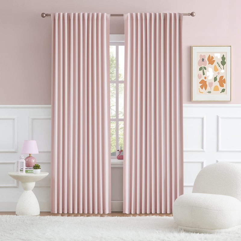 DUALIFE 2 Panels Baby Pink Curtains for Girls Bedroom 70 Inch Wide Back Tab and Rod Pocket Room Darkening Thermal Insulated for Living Room 70 x 84 Inch Length