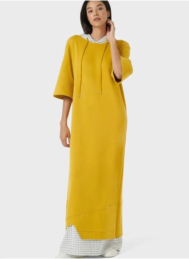 leem Hooded Contrast Panels Kaftan