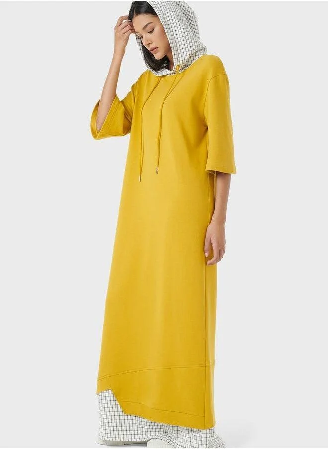 leem Hooded Contrast Panels Kaftan