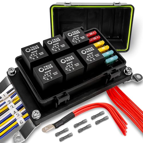 ONLINE LED STORE True Mods Waterproof 12V Fuse Relay Box Block Kit w/Pre-Wired Harness [12 & 16AWG] 6 Gang Bosch Style 5Pin 30A/40A Universal Relay & Fuse Panel for DC Auto Automotive Vehicle Car Marine Boat Jeep UTV - Image 1
