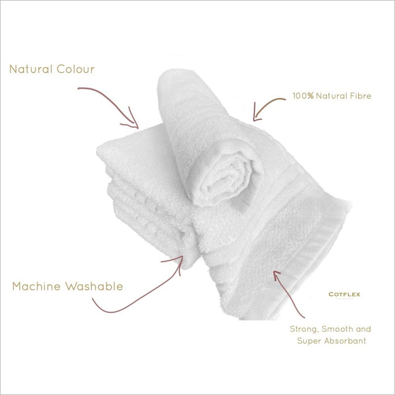 COTFLEX Hand and Face Towel Pure Cotton White 14x21 Pack 6 - Image 3