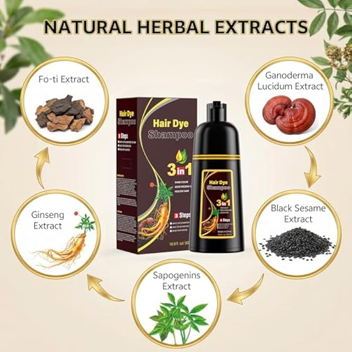 JUANCHI Dark Brown Hair Dye Shampoo 3 in1, Dark Brown Shampoo Hair Dye for Gray Coverage, Natural Hair Color for Women Men, Herbal Formula, Ammonia-free, Lasts 30 Days, 500ml (16.90 oz) - Image 3