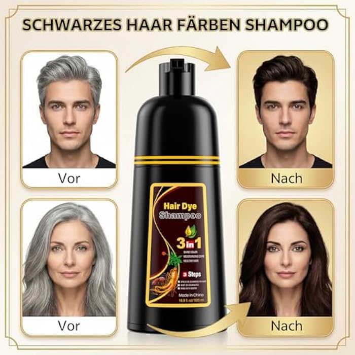 JUANCHI Dark Brown Hair Dye Shampoo 3 in1, Dark Brown Shampoo Hair Dye for Gray Coverage, Natural Hair Color for Women Men, Herbal Formula, Ammonia-free, Lasts 30 Days, 500ml (16.90 oz) - Image 2