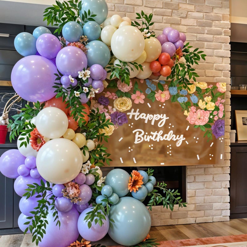Sowide Pink Purple Green Balloon Arch Kit, 122Pcs Dusty Pink Light Green Macaron Yellow Pastel Balloons for Kids Girl Flower Party Decorations Spring Baby Shower Wedding Engagement Fairy Birthday Supplies - Image 5