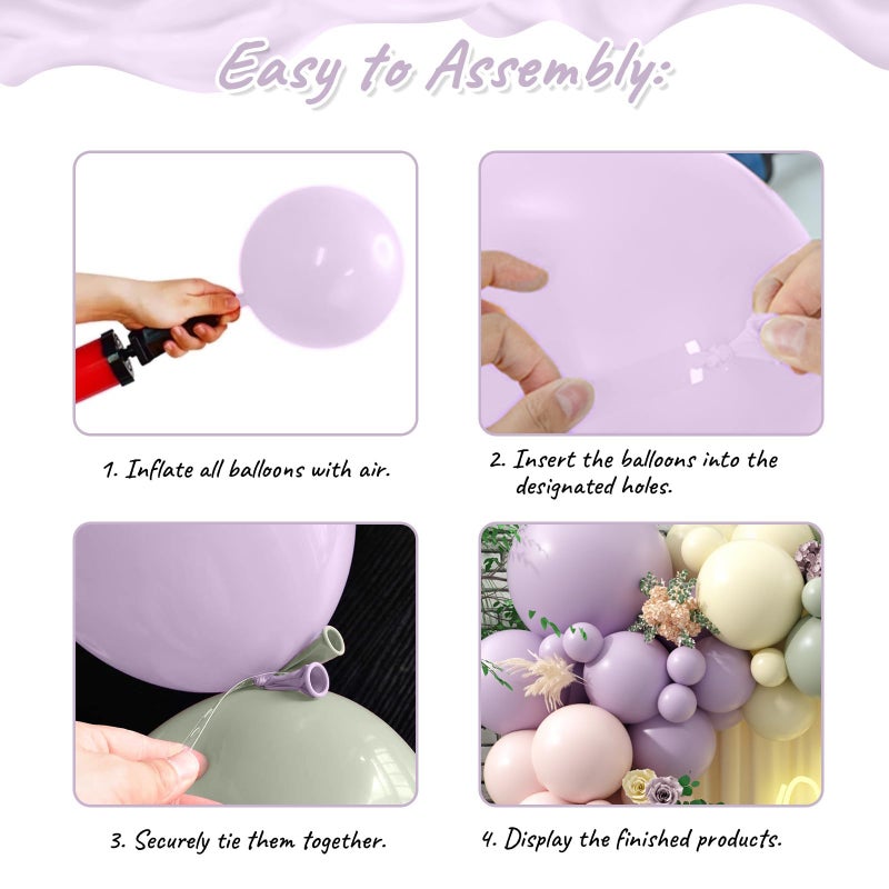 Sowide Pink Purple Green Balloon Arch Kit, 122Pcs Dusty Pink Light Green Macaron Yellow Pastel Balloons for Kids Girl Flower Party Decorations Spring Baby Shower Wedding Engagement Fairy Birthday Supplies - Image 3
