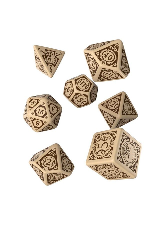 Q WORKSHOP Qworkshop Steampunk Clockwork Beige & Brown Dice Set (7 Piece) - Image 2