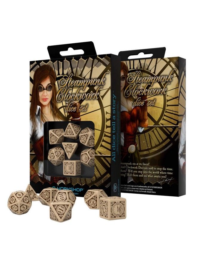 Q WORKSHOP Qworkshop Steampunk Clockwork Beige & Brown Dice Set (7 Piece) - Image 3