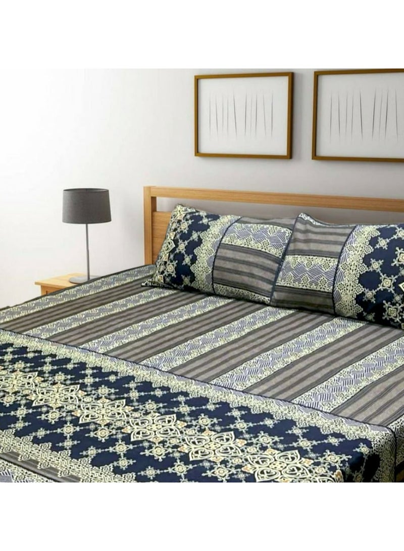Double Bed sheet Set King Size- Cotton Bedsheets Printed with Pillow Cover
