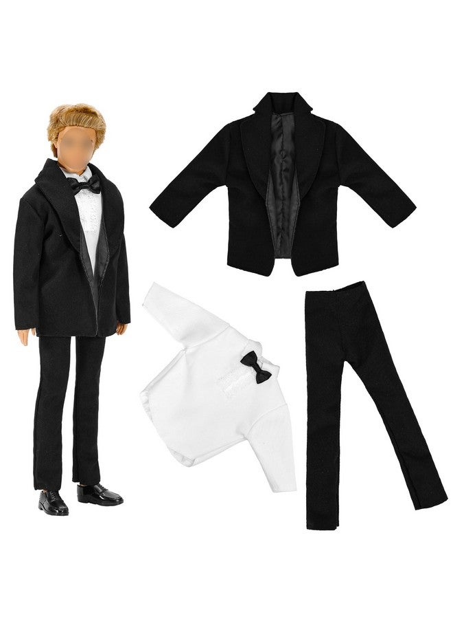 Barwa 3Pc Doll Clothes Black Tuxedo Suit With Tie White Shirt, Pants And Jacket For 12 Inch Boy Doll - Image 1
