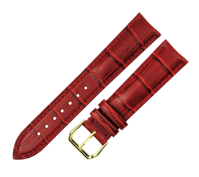 RECHERE Leather Watch Band Strap Gold Pin Buckle Color Red (width 18mm) - Image 5