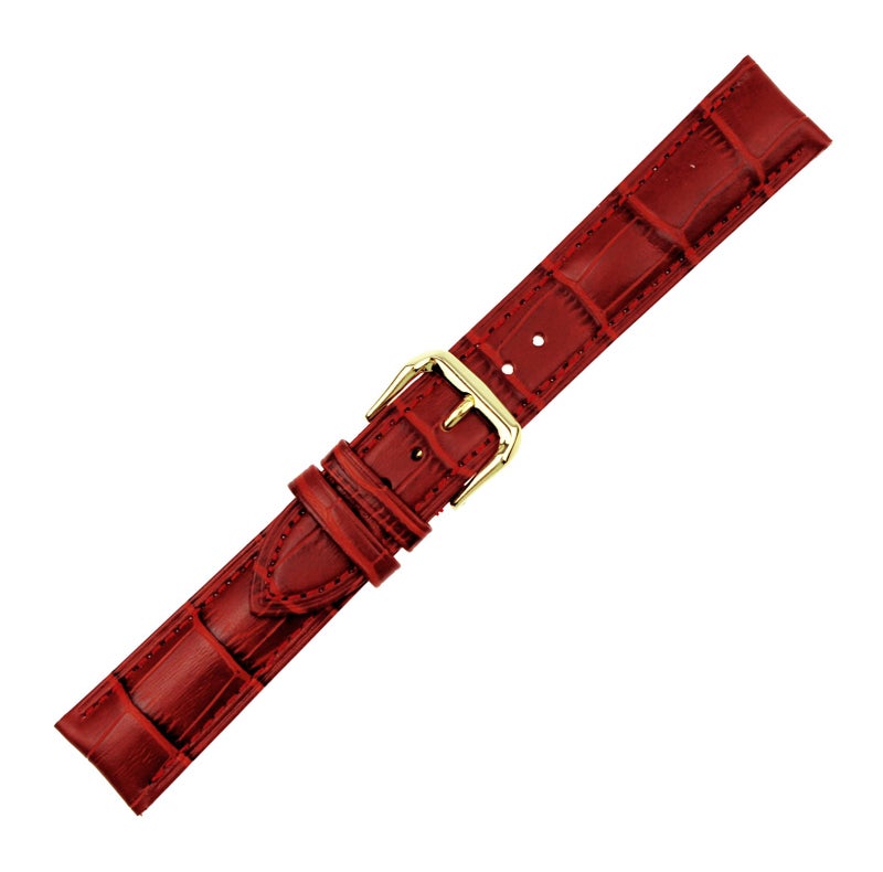 RECHERE Leather Watch Band Strap Gold Pin Buckle Color Red (width 18mm) - Image 2
