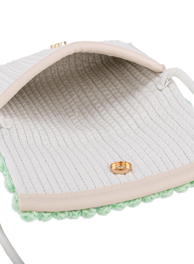 FALETO Small Flower Crochet Purse Handwoven Crossbody Bags for Women Bohemian Cotton Envelope Clutch Handbag White - Image 5