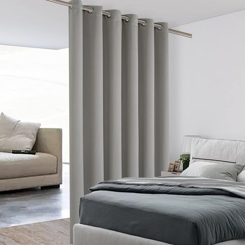 BONZER Room Divider Curtain Total Privacy Wall Wide Grommet Blackout Curtains for Patio Sliding Glass Door, 274 cm L x 178 cm W, 1 Panel, Silver - Image 1