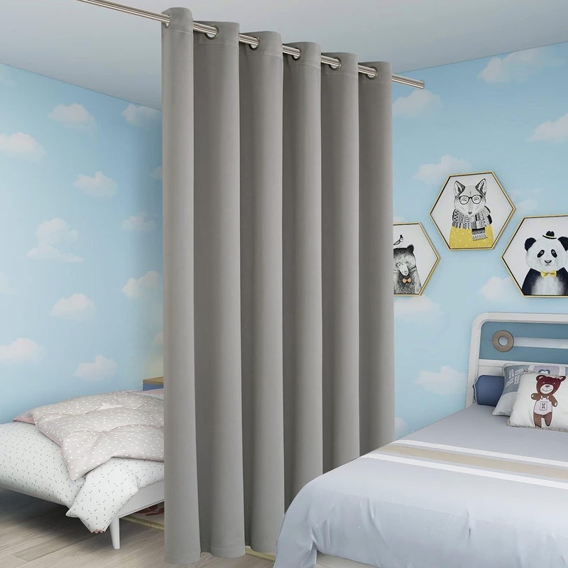 BONZER Room Divider Curtain Total Privacy Wall Wide Grommet Blackout Curtains for Patio Sliding Glass Door, 274 cm L x 178 cm W, 1 Panel, Silver - Image 5