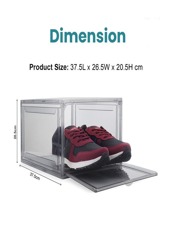 Bianco Grey Shoe Box with Magnetic Front Door Stackable Sneaker Display Box & Organizer Pack of 4 - Acrylic Dustproof Shoe Storage Cabinet Transparent Shoe Rack & Sneaker Crate for Home or Display - Image 3