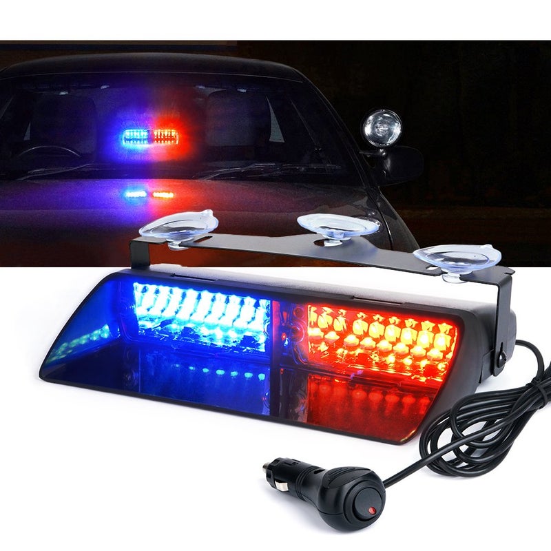 Xprite Red Blue LED Emergency Dash Strobe Light, Interior Windshield Safety Warning Police Lights w/Suction Cups, 12V Windshield Visor Light Bar for Police Law Enforcement Firefighter Vehicles Trucks - Image 1