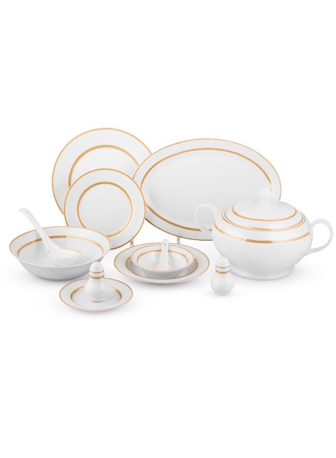 دانيا ✨ طقم السفرة البورسلين الفاخر – 45 قطعة ✨  أناقة بيضاء بخط ذهبي راقٍ… مثالي لـ 6 أشخاص 🤍 - Image 1