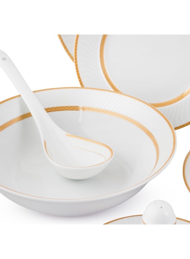 دانيا ✨ طقم السفرة البورسلين الفاخر – 45 قطعة ✨  أناقة بيضاء بخط ذهبي راقٍ… مثالي لـ 6 أشخاص 🤍 - Image 5