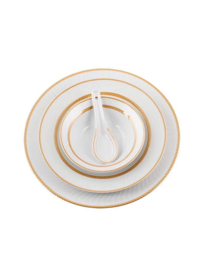 دانيا ✨ طقم السفرة البورسلين الفاخر – 45 قطعة ✨  أناقة بيضاء بخط ذهبي راقٍ… مثالي لـ 6 أشخاص 🤍 - Image 4