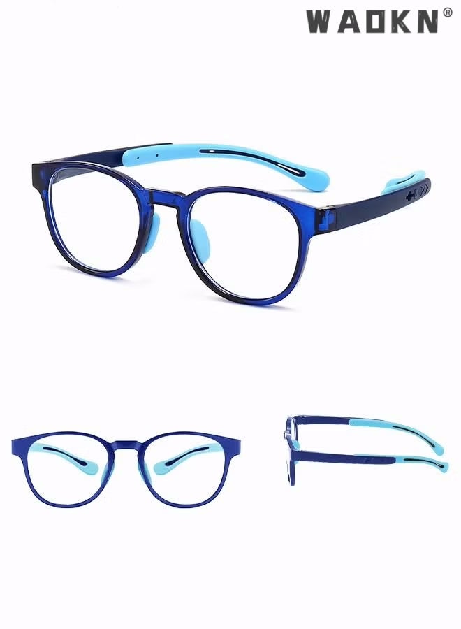 WAOKN Kids Blue Light Blocking Glasses Anti Eyestrain Computer Glasses Gaming Eyewear UV400 Protection with Light Weight TR90 Frame for Boys Girls and Children Age 3-12 Year Old Blue  - Image 4