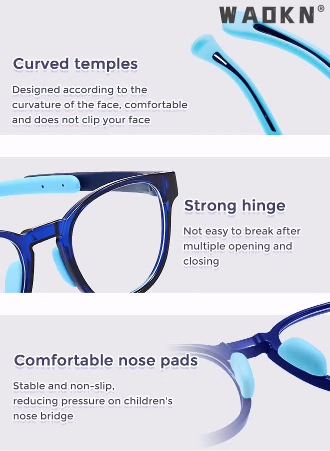 WAOKN Kids Blue Light Blocking Glasses Anti Eyestrain Computer Glasses Gaming Eyewear UV400 Protection with Light Weight TR90 Frame for Boys Girls and Children Age 3-12 Year Old Blue  - Image 5