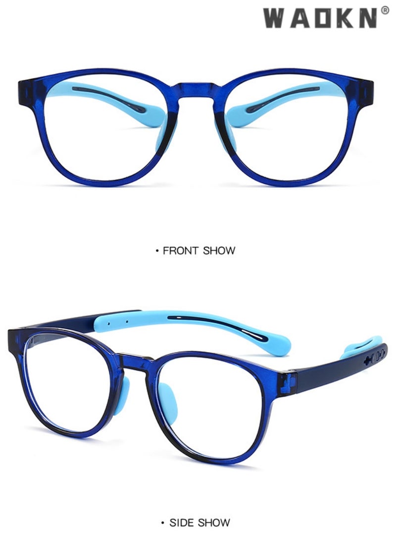 WAOKN Kids Blue Light Blocking Glasses Anti Eyestrain Computer Glasses Gaming Eyewear UV400 Protection with Light Weight TR90 Frame for Boys Girls and Children Age 3-12 Year Old Blue  - Image 3