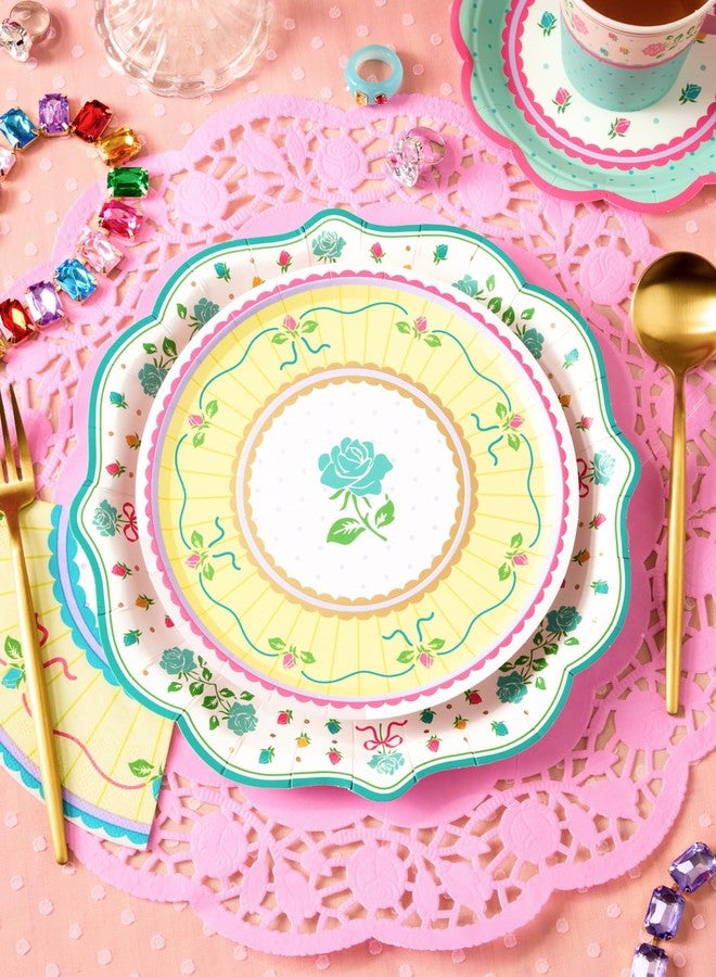 xo, Fetti Tea Party Plates - 32pk, 16 9" + 16 7" | Garden Party, Birthday Decorations, Pastel Pink Teal Yellow, Easter Spring Brunch, Mothers Day, Floral - Image 4